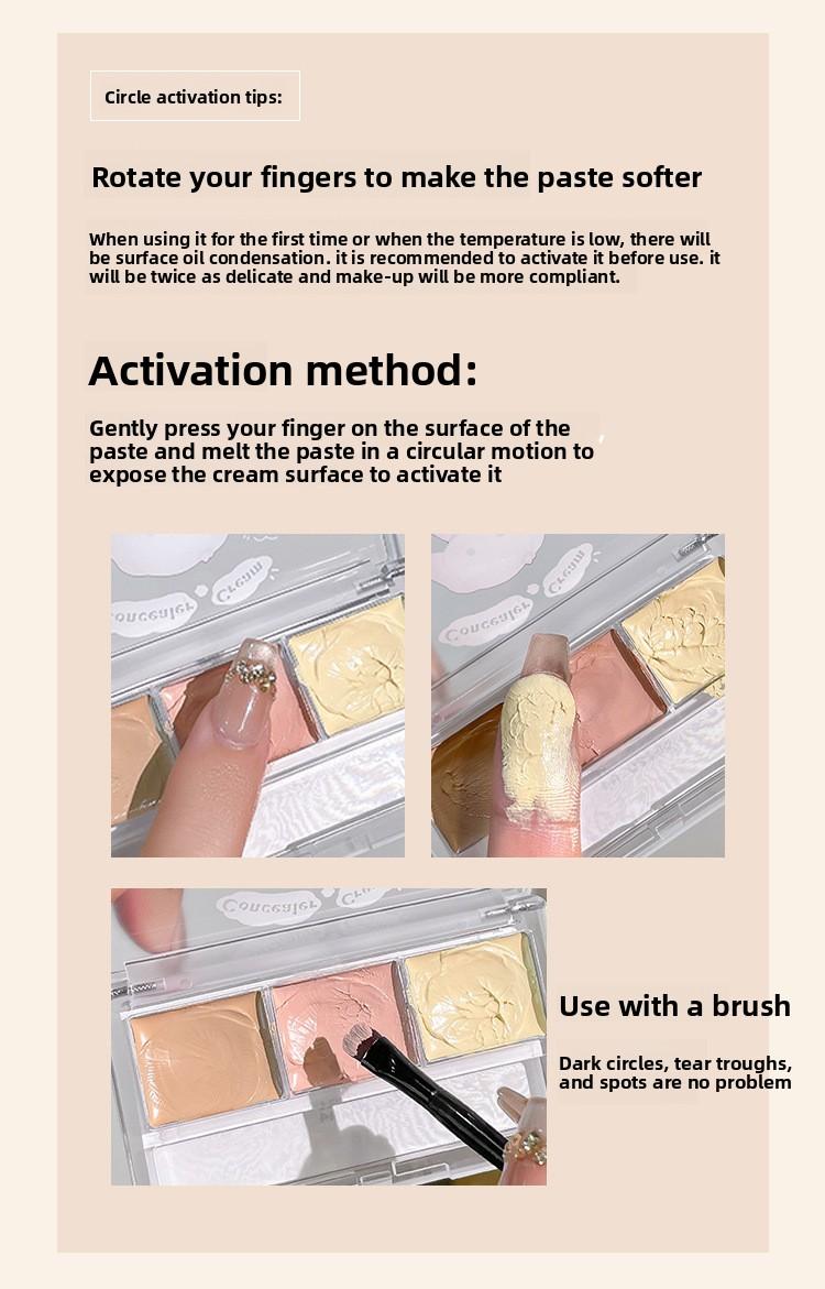 armosu three-color concealer is waterproof and covers spots, acne marks, dark circles, and enhances complexion