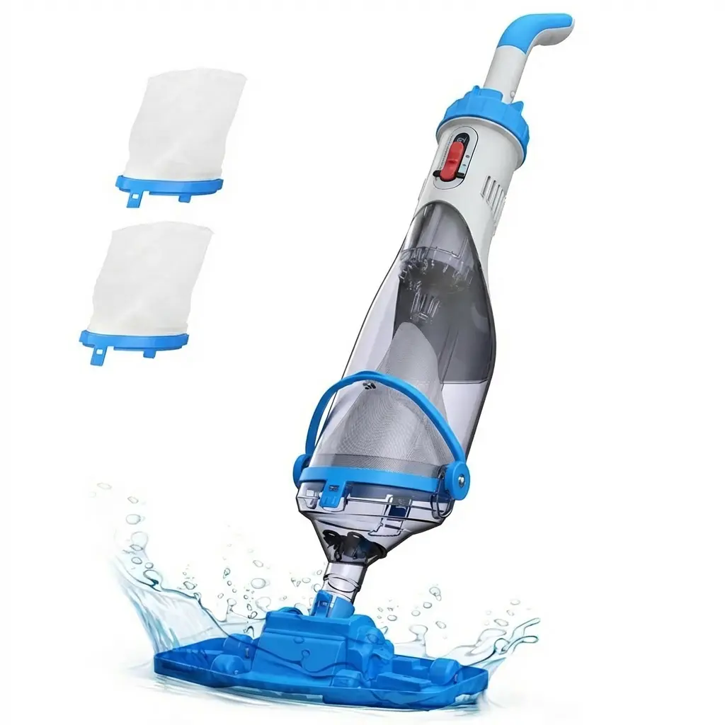 Handheld Pool Vacuum with Telescopic Pole, Updated Swimming Cordless Rechargeable Pool Cleaner 19.8GPM Powerful Suction for Above Ground/Inground Pools, Spa, Hot Tub, Dual-Filter Cleaning System