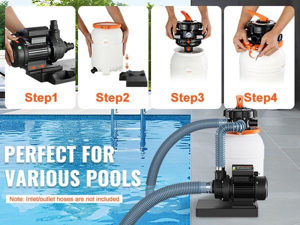 VEVOR Sand Pump for Above Ground Pools, 10-inch, 1585 GPH, 0.33 HP Swimming Pool Pumps System & Filters Combo Set with 5-Way Multi-Port Valve & Pressure Gauge, for Domestic and Commercial Pools