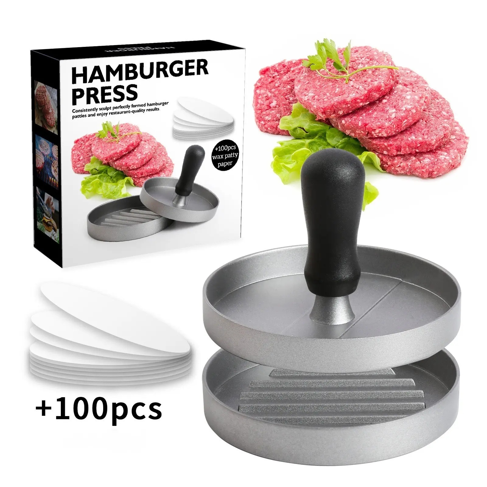 Aluminum Alloy Food Mold with Plastic Handle, Round Baby Food Puff Maker, Shrimp Patty Beef Patty Press, Burger Meat Press Tool, Kitchen Gadgets