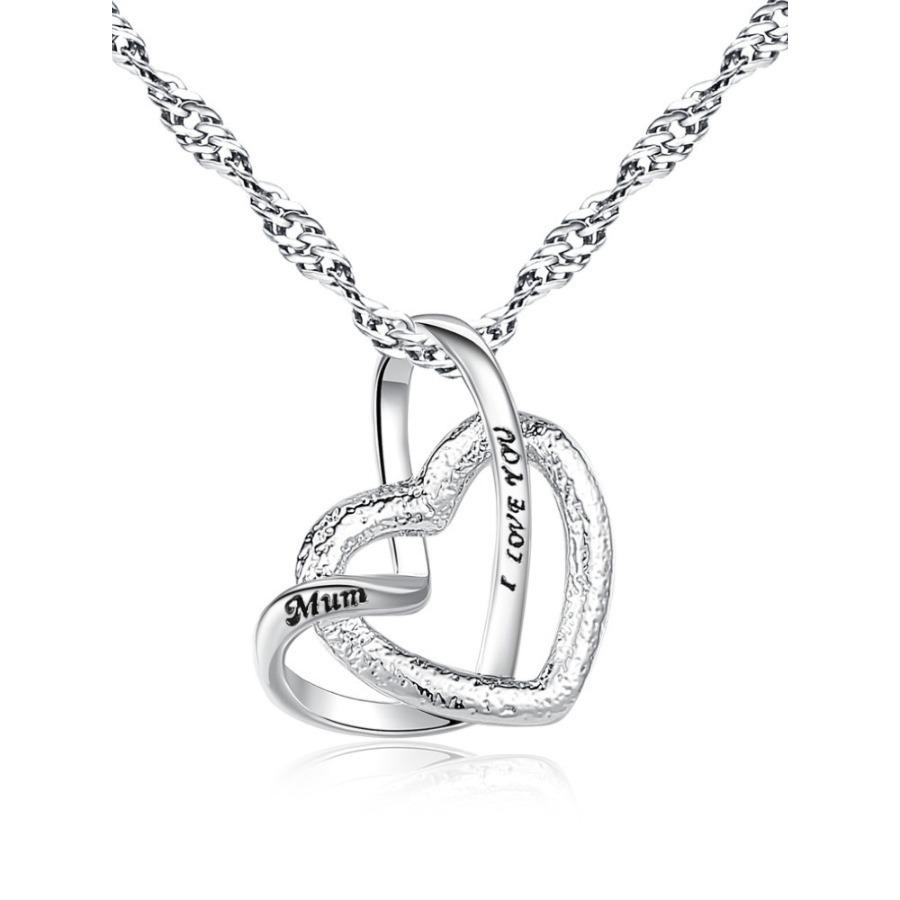 Frosted heart pendant necklace, female love, simple fashion, high sense, cold wind collarbone chain, engraved with MUM I Love you, Mother's Day gift.