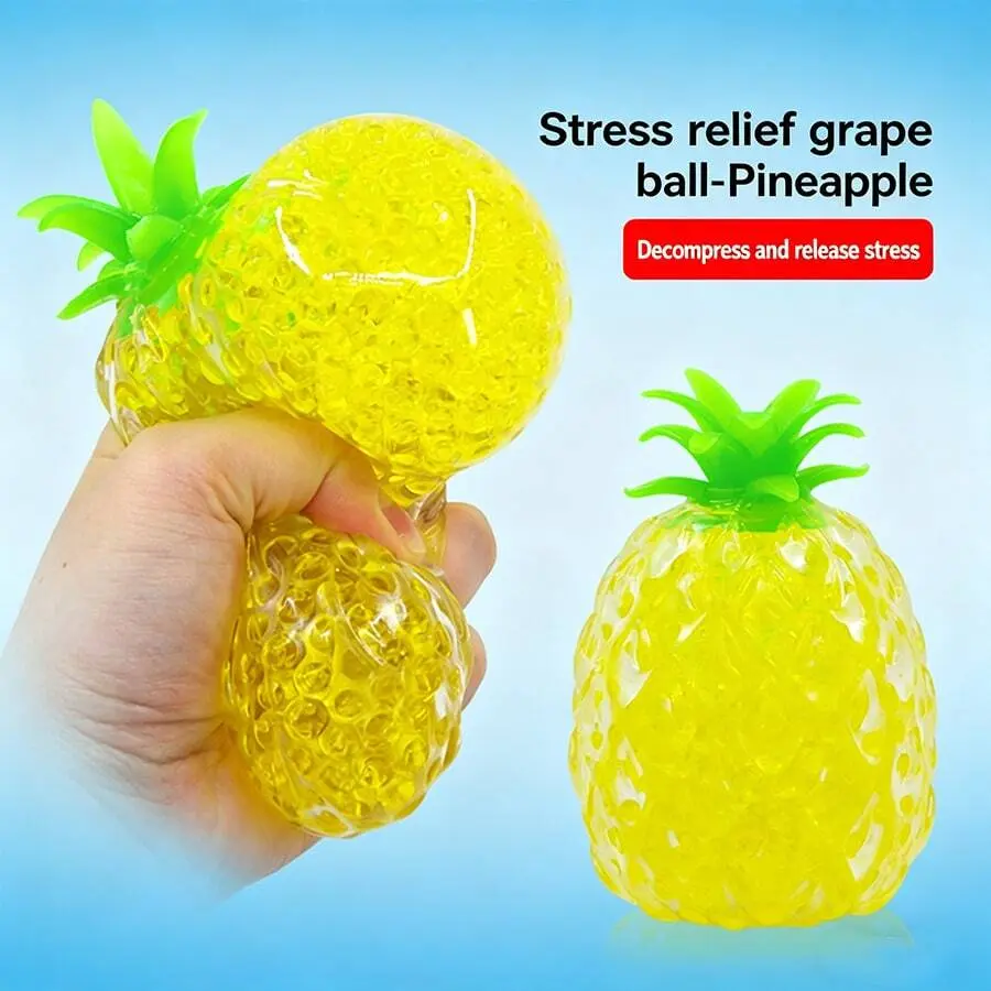 Pineapple Stress Relief Squeeze Ball Fruit Water Bead Sensory Toy, Large Pineapple  Fruit Bead Ball, Soft Texture, Comfortable Squeeze Feel, Stress Relief Soft Rubber Squeeze Ball, Finger Stress Relief Squeeze Ball