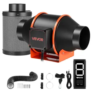 VEVOR Inline Duct Fan Kit with Carbon Filter, 205 CFM 4 inch EC Motor Ventilation Fan with 3-Speed Circulation, 10-Speed PWM Controller, Timer, Cooling for Grow Tents, Indoor Gardening, Hydroponics