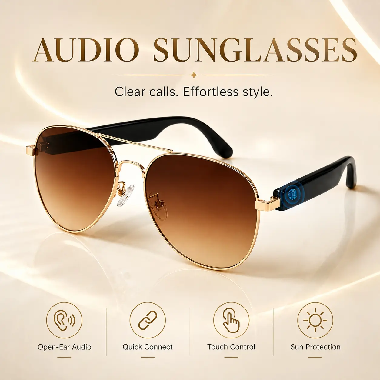 Smart Glasses, Bluetooth Audio Sunglasses with Open-Ear Speakers, Hands-Free Calling, Built In Microphone and Voice Assistant,Smart Glasses for Men Women