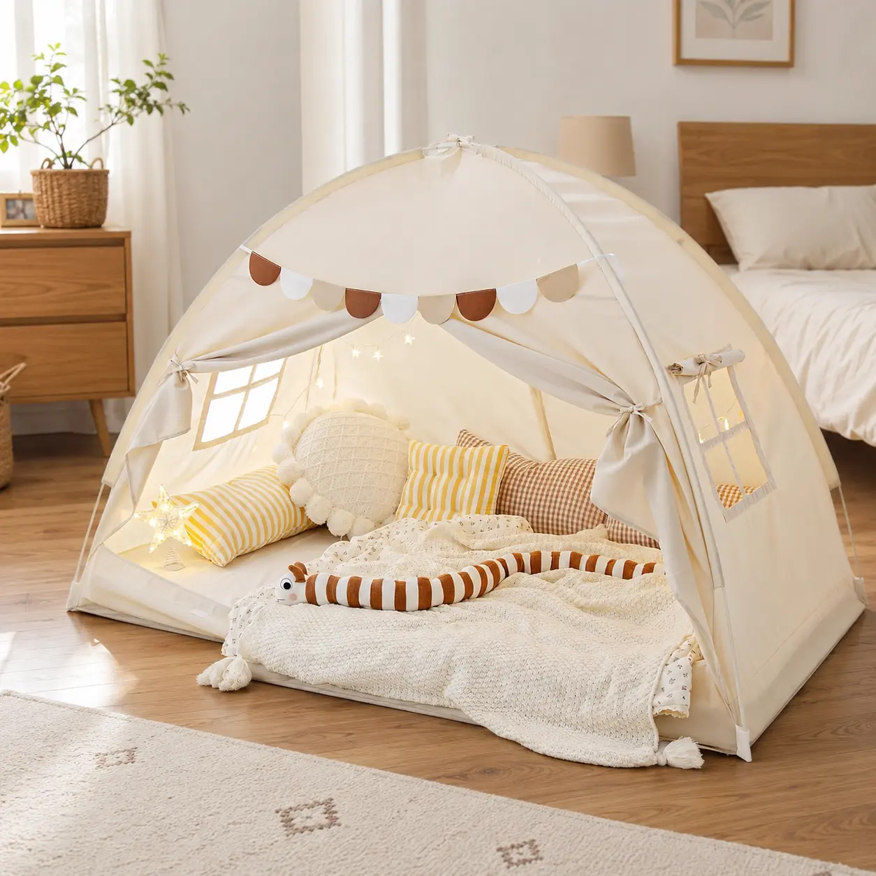 Bunk Bed Tent, Indoor Bed Tent, Bunk Bed Tent, Indoor Fantasy Tent, Twin Size, Privacy Space, Blackout Sleeping Tent, Portable Windproof Floor Playhouse, Great for Birthdays, House Gifts, White