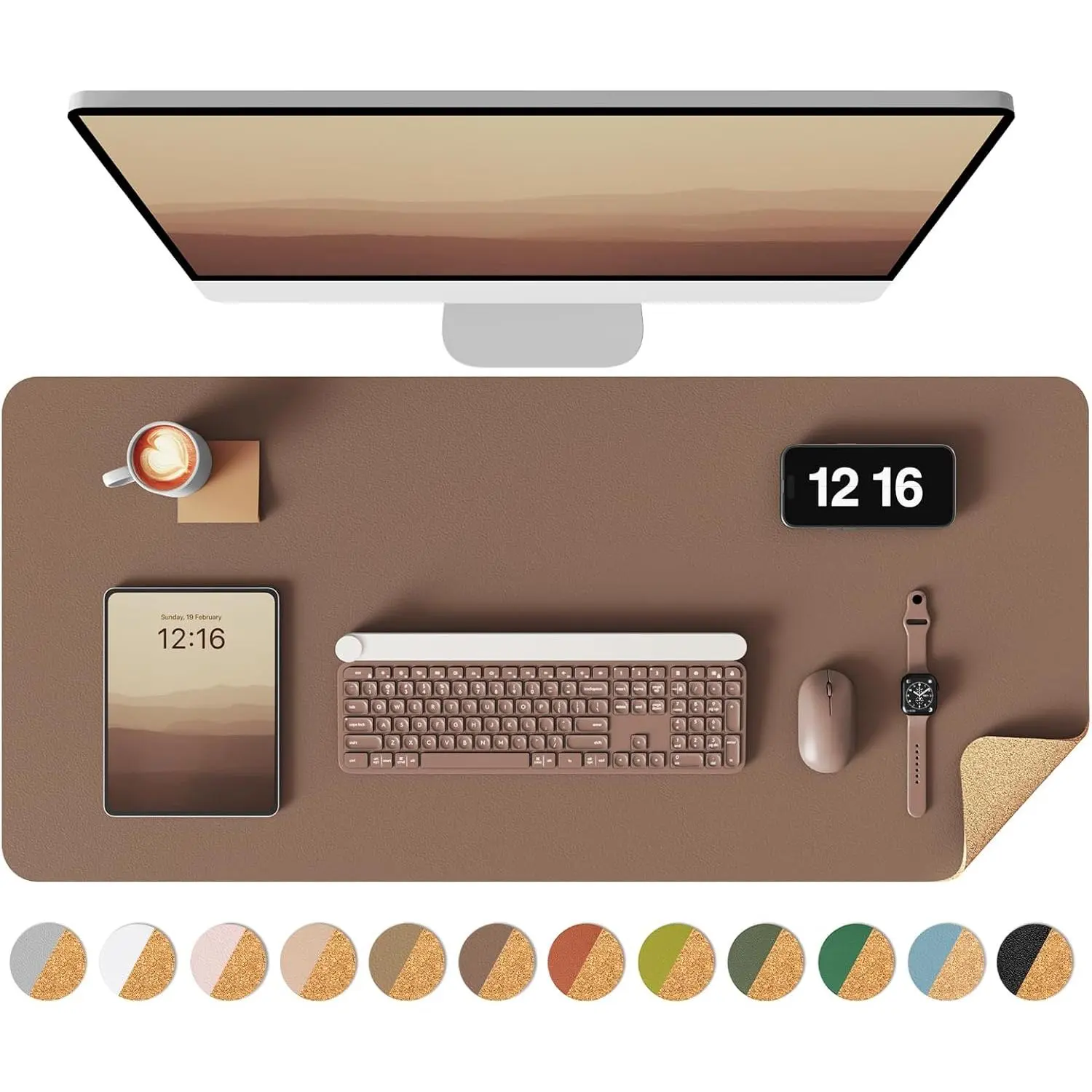 Double-Sided Desk Pad, 31.5"x15.7"Leather Desk Mat, Eco Cork Desk Pad Protector,Large Mouse Pad,Waterproof Desk Blotter for Office/Home(Coffee),back to school haul,college school supplies,back to school shopping