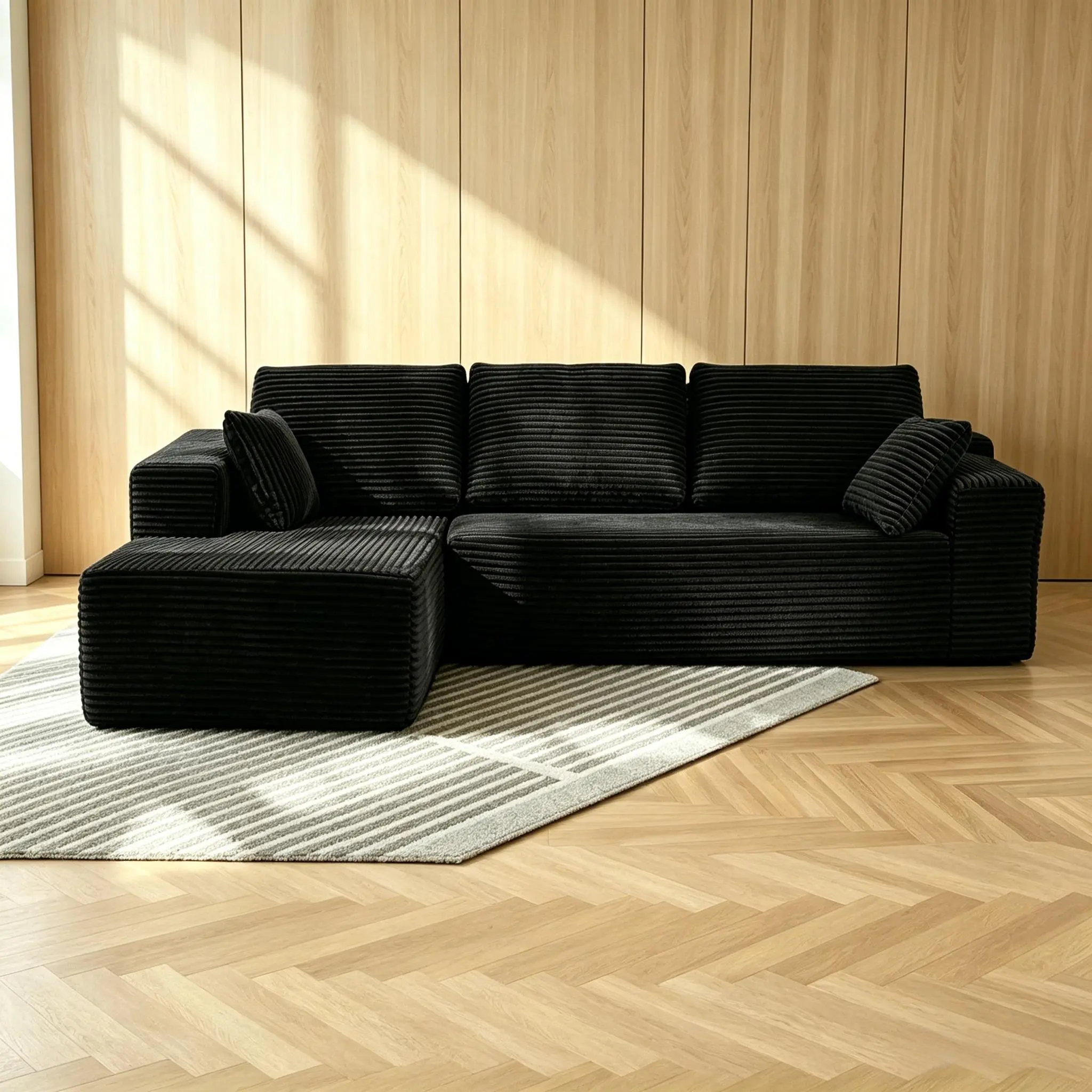 L-Shape Chaise Boneless Compression Sleeper Sectional Modern Sofa Couch - No-Assembly Plush Oversized Rivet Leather, High-Density Foam Deep Seating, Storage Massage Recliner with Heating, Sturdy Playroom Furniture for 1-3 People, Supports 450 lbs