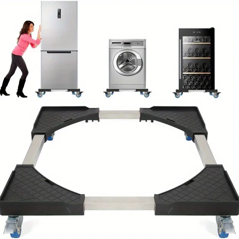 1 piece refrigerator stand, furniture trolley, adjustable refrigerator roller support. Household trolley with lockable rotating wheels. Washing machine and dryer stand.