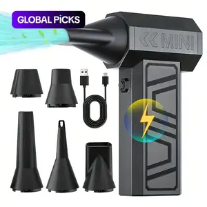 4-Speed Adjustable Turbo Blow Jet Fan 130000RPM, Electric Air Duster & Cleaning Tool, 5 Outlet Nozzles Included, Type-C USB Rechargeable, Battery Powered Blower, Handheld Cordless High Speed Blower - Car, Home, Computer Keyboard, Dust Cleaning