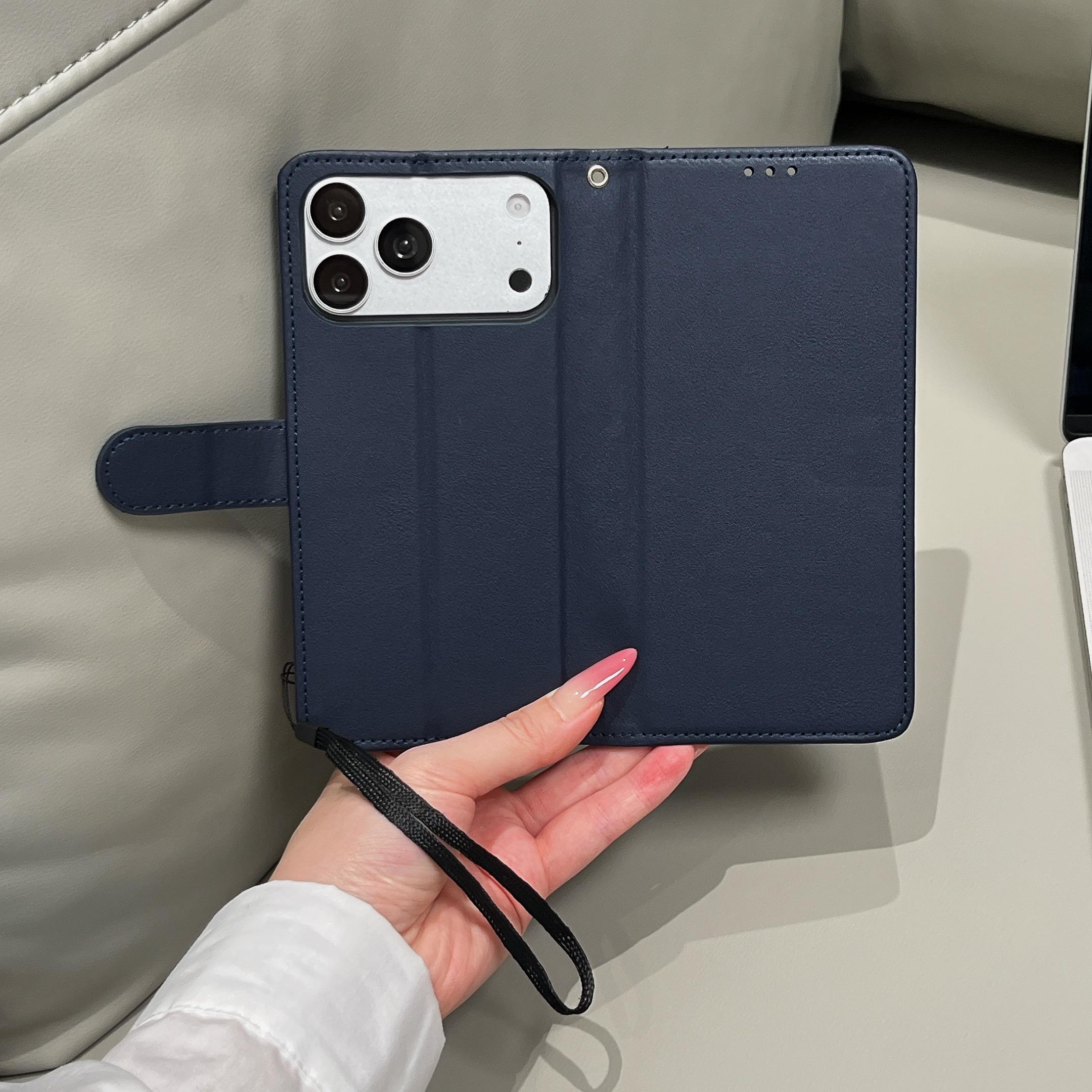 Luxury Leather Flip Wallet Case for Men, Kickstand Card Holder, Shockproof Folio Cover for iPhone 17 Pro Max 16 Pro Max 15 14 13 12 11