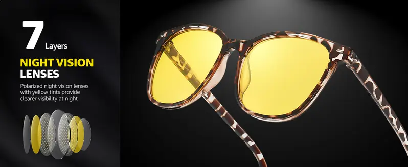 Night Vision Driving Glasses for Men Women Anti Glare with Yellow Lens UV400 Protection Polarized Tortoiseshell Sunglasses Gift for Her Night Vision Driving Glasses for Men Women Anti Glare with Yellow Lens UV400 Protection Polarized Tortoiseshell Sunglasses Gift for Her