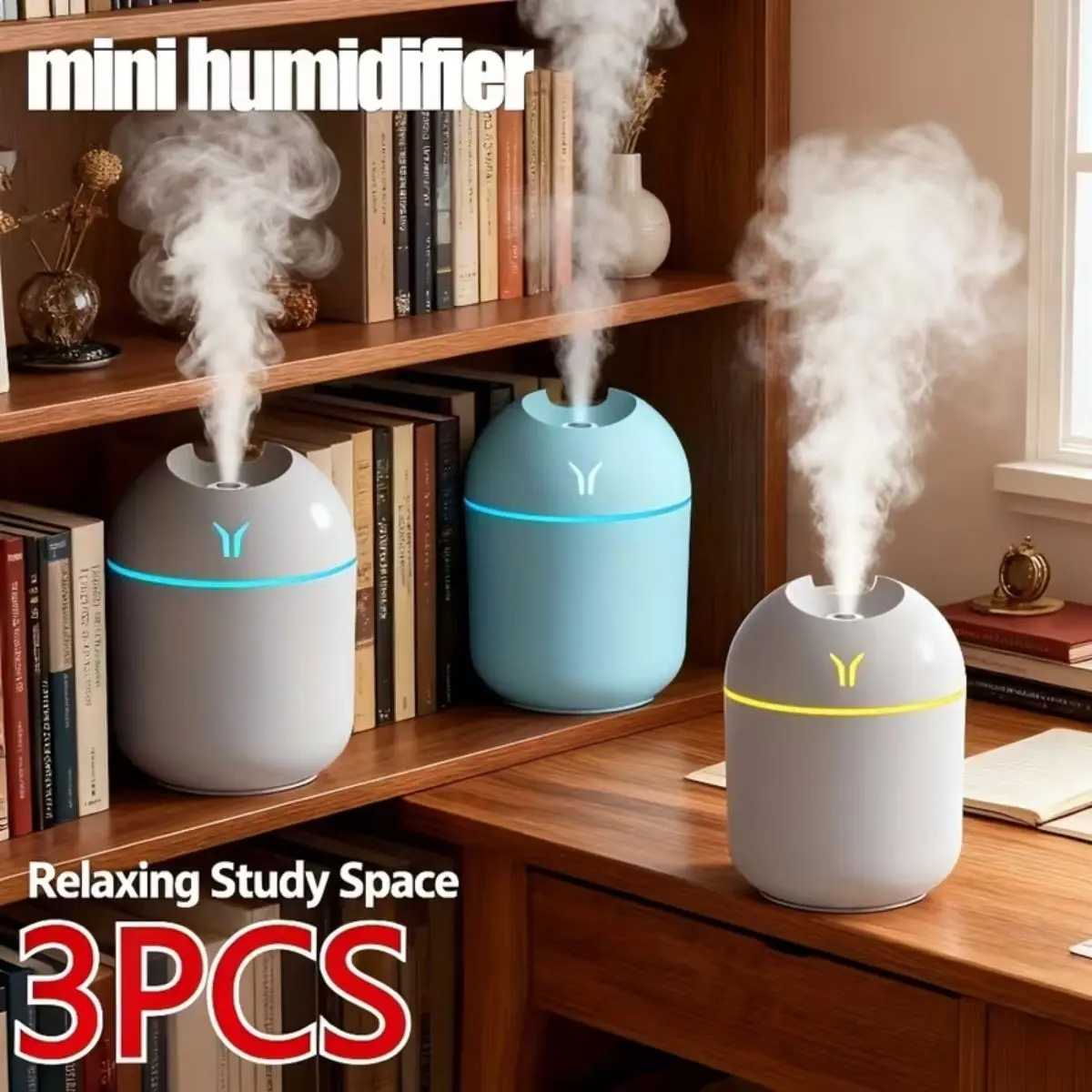 3-Pack Aromatherapy Humidifier, USB Powered Colorful Mist Maker, Night Light, Fresh Room Air, Ideal for Bedroom, Car, Home, Gift for Men and Women