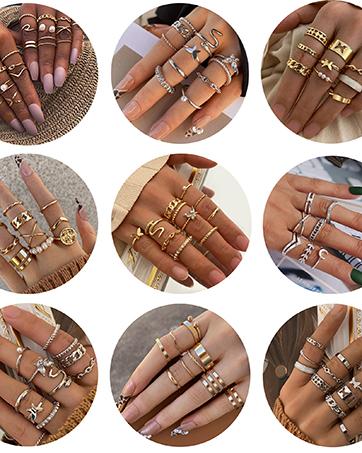 LOYALLOOK 65counts Bohemian Knuckle Ring Midi Ring Set Hollow Silver Gold Vintage Stackable Rings Fashion Finger Knuckle Midi Rings for Women Alloy LOYALLOOK 65counts Bohemian Knuckle Ring Midi Ring Set Hollow Silver Gold Vintage Stackable Rings Fashion Finger Knuckle Midi Rings for Women Alloy