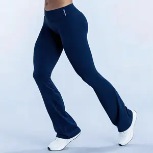 Gym High Waisted Flare Yoga Pants for Women, Premium Ribbed Sculpting Compressive Leggings Trousers