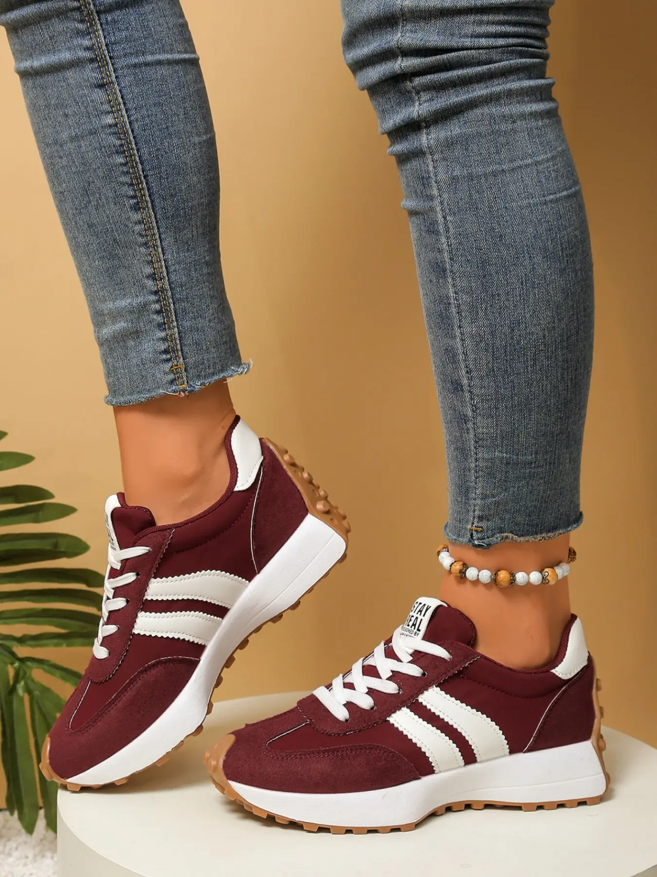 Vintage Patchwork Agan Casual Women's Shoes, Soft Sole Comfortable Dad Sneakers, Thick Sole Running Sports Shoes