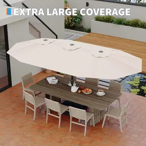 OP-15FT Extra Large Outdoor Rectangular Patio Umbrella with Base – Large Outdoor Market Umbrella for Poolside, Lawn & Backyard, Oversized Shade for 4-6 Person Tables