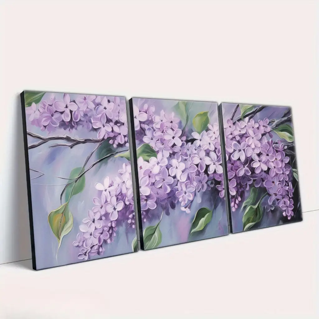 2D/Flat, 3-piece set of wooden framed canvas posters - Purple Lavender Triptych - Canvas wall art - Poster - Poster wall - Room decoration - Bathroom wall - Wall decoration - Living room decoration - Bedroom decoration - Home decor - Perfect gift for art
