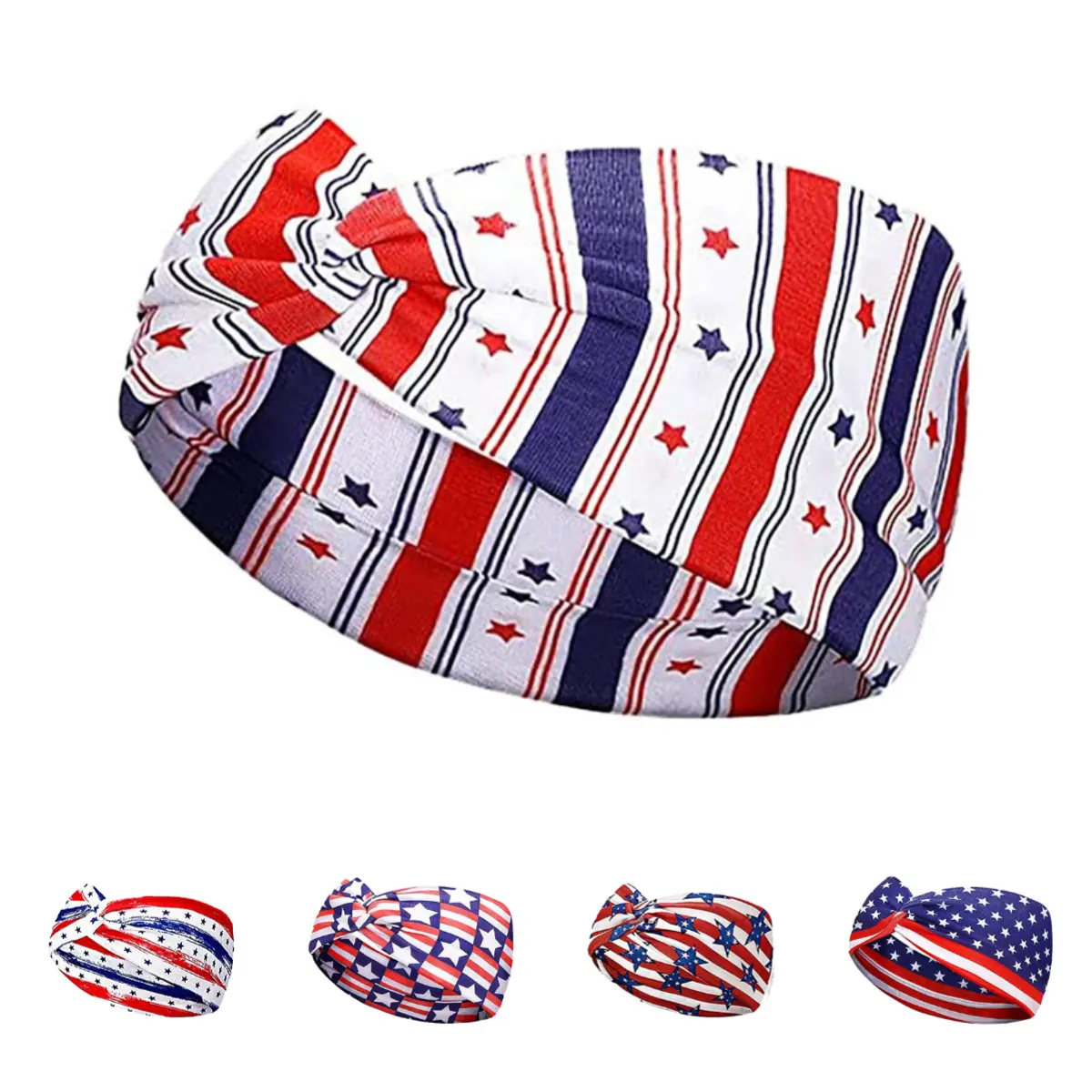 5 Pack American Flag Headbands for Women, Twisted Patriotic Hair Accessories, Lightweight Sweat-Wicking Band for Sports, 4th of July & US Pride, Lightweight Sweat-Wicking Sports Headbands, Sporty Sports Headbands