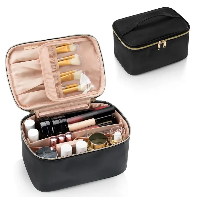 Multi-Compartment Large Capacity Makeup Bag with Handle Grip, Travel-Ready Home Organizer Storage Bag for Organizing Items, Toiletries, Skincare & Beauty Essentials, Cosmetics Storage