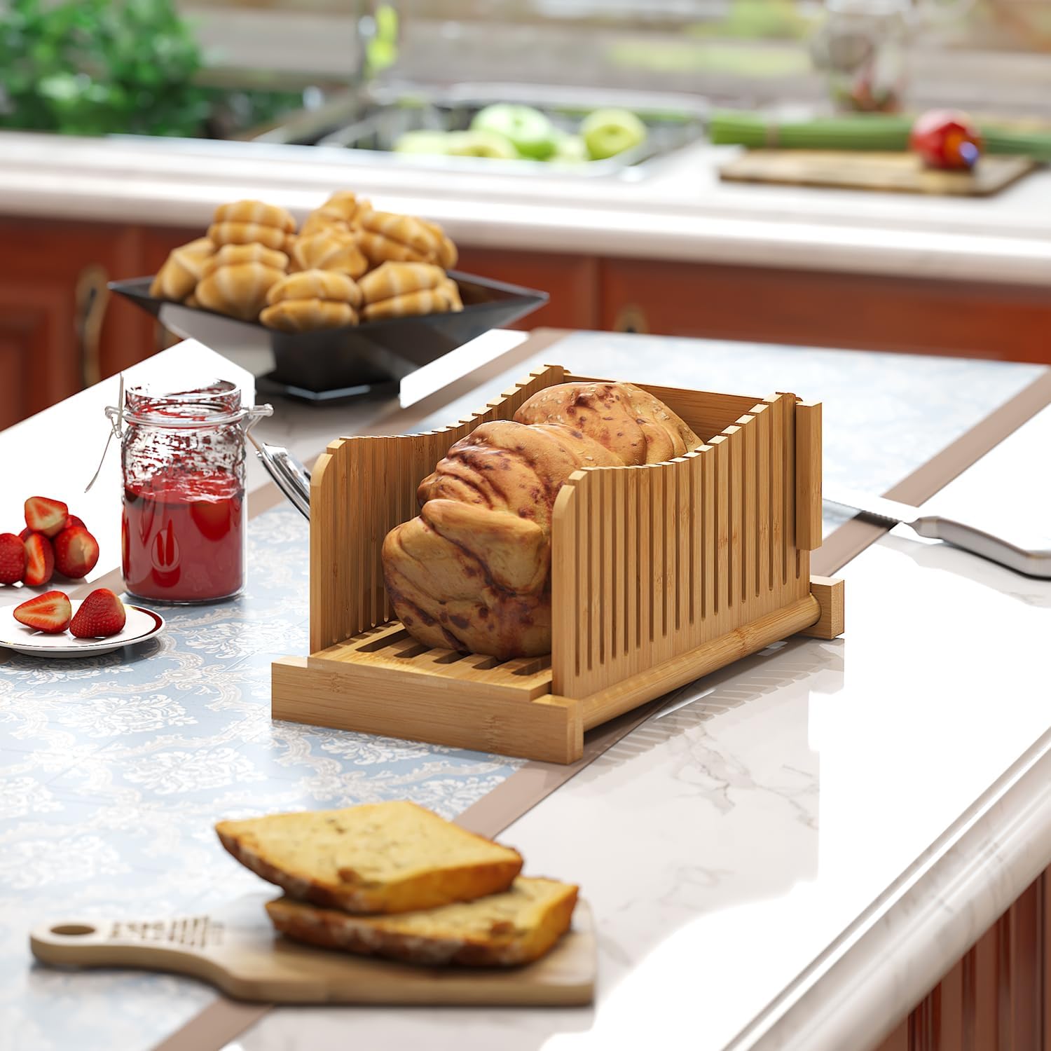 Bread Slicer, Adjustable Bread Slicer Guide with 3 Thickness Size, Foldable Compact Chopping  Board,  for Homemade Bread, Cakes, Bagels