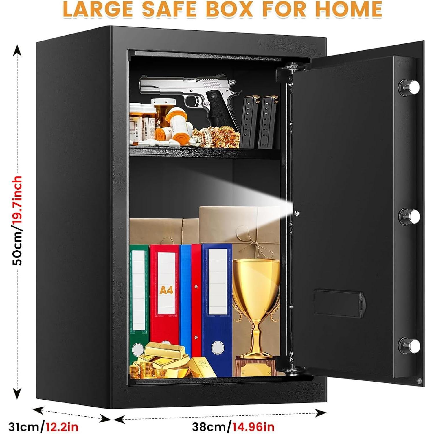 3.3 Cuft Large  Safes Water and Fireproof, Fire proof Safes for  Use, Anti-  Safe Box With Digital Keypad & Removable Shelf and Led Light,  Safes for Documents Valuables