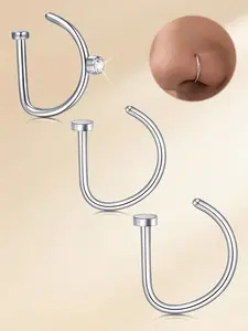 3pcs/Set Punk D-Shape Style Stainless Steel Hypoallergenic Nose Ring Non Piercing Faux Nose Ring Nose Clip 18G Thin Septum Nose Rings Lip Hoop ﻿Conch Daith Helix Ring Cartilage Earrings 8mm 10mm,Women And Men Body Pierecing Jewelry Fake Nose Ring