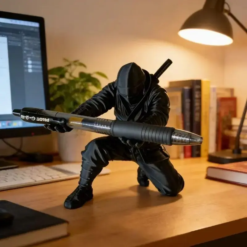 3D Printed Samurai Pen Holder, Desktop Organizer for Pens and Pencils, Desktop Accessory, Dark Ninja Style Design, Creative Gift for Friends and Colleagues, Desk Accessories