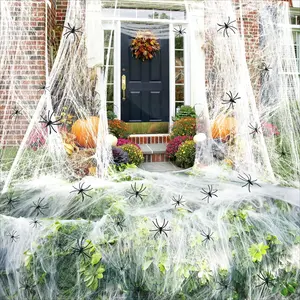 Stretchy Cobweb Cotton with 30 Fake Spiders – Spooky Halloween Spider Web Gauze, Creepy Haunted House & Bar Decoration, Sticky Webbing Roll for Indoor/Outdoor Atmosphere, Escape Room & Party SetupStretchy Cobweb Cotton with 30 Fake Spiders – Spooky Hallow
