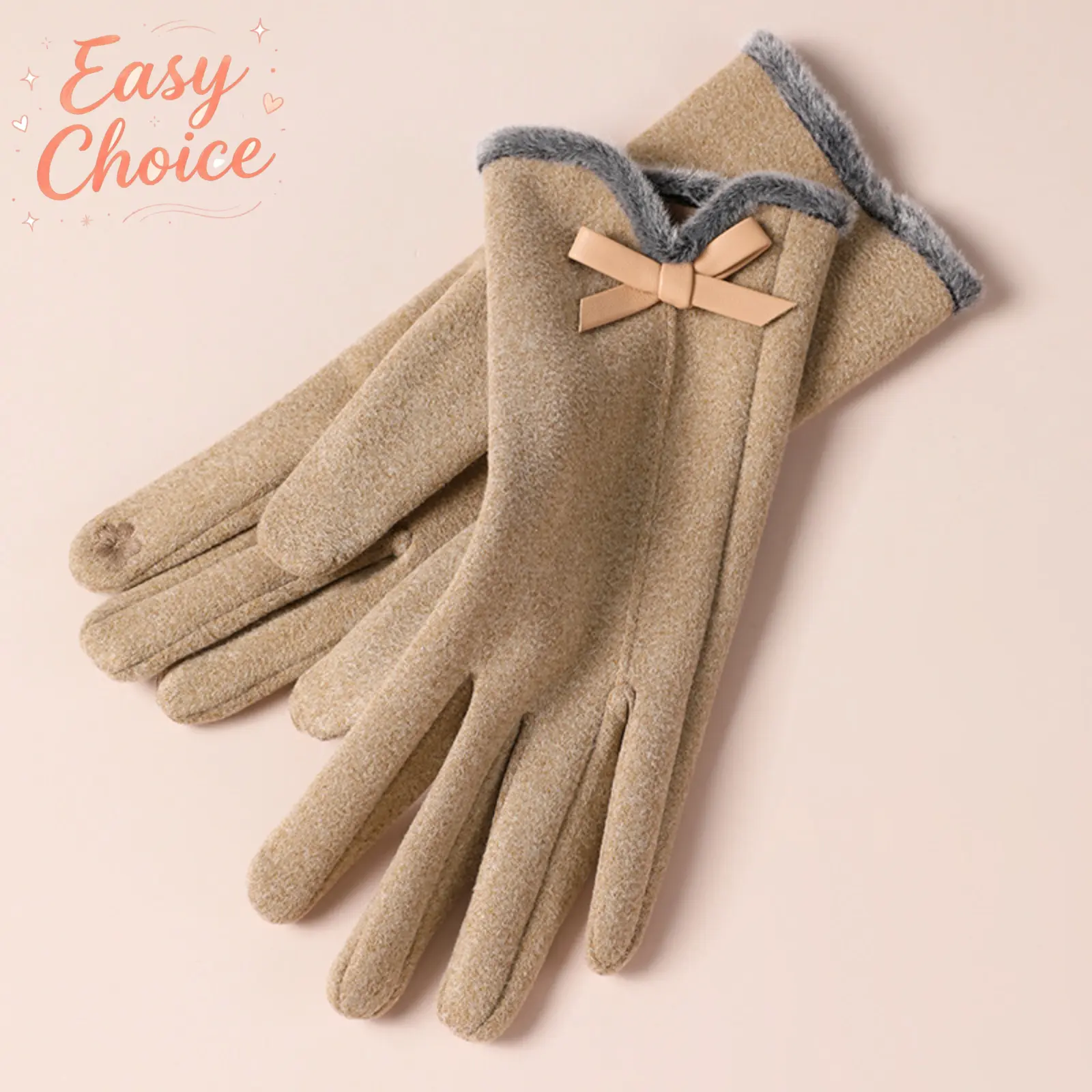Women Bow Decor Dralon Touch Screen Winter Gloves, Thick Heat-Lock Thermal Mitts With Fluffy Wool Cuff, Windproof Cold Resistant Warm Hand Accessories For Cycling Driving Daily Commute