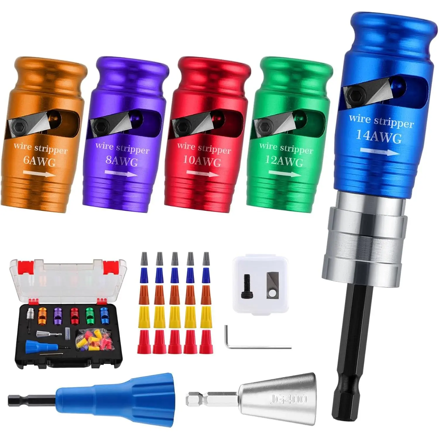Wire Twister Tool for Drill for 6/8/10/12/14 AWG, 10 in 1 Quickly Drill Wire Stripping and Twisting Tool Kit | Fits 1/4 in drills, strips 6/8/10/12/14 AWG solid wire, includes twister tools and storage case for wiring jobs
