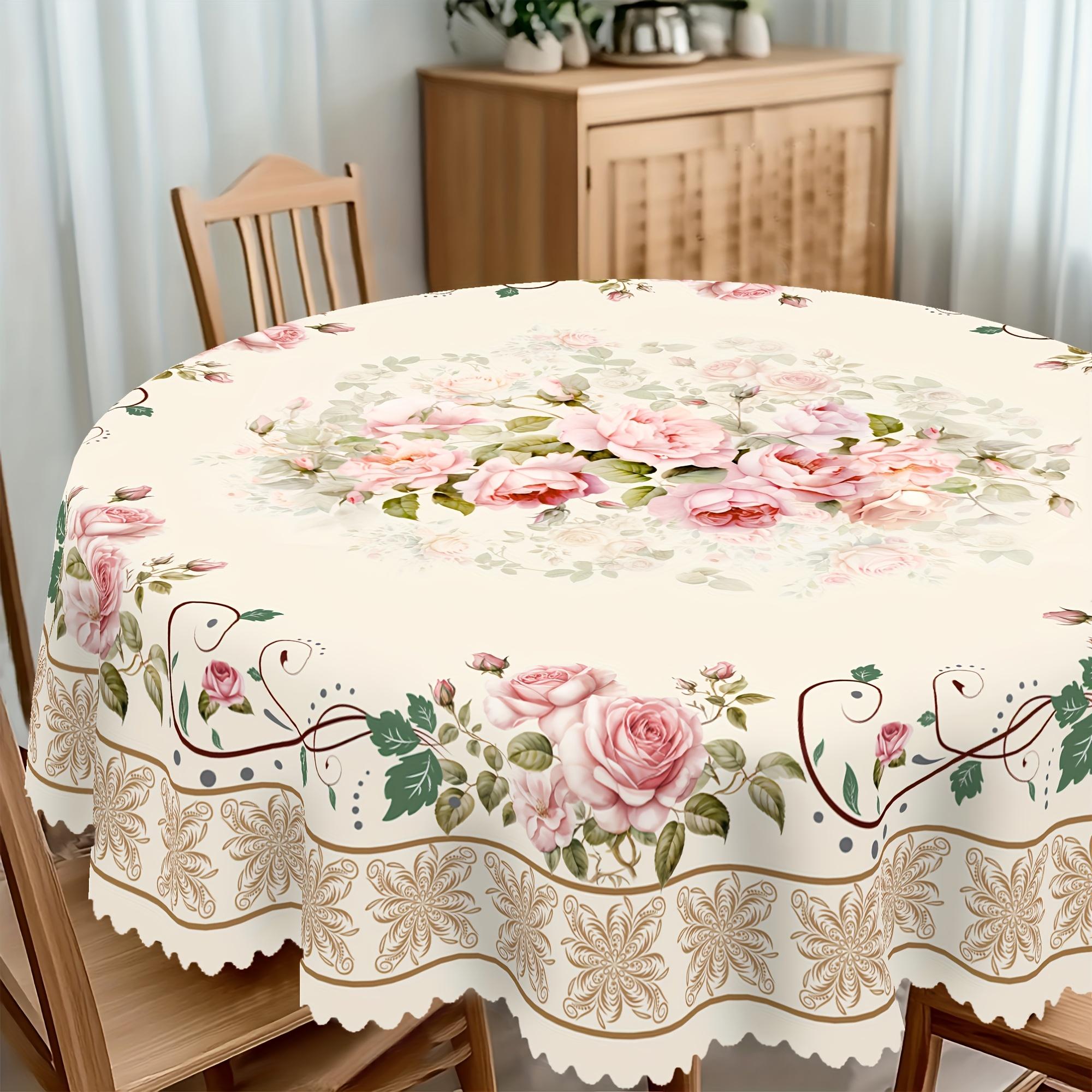 1pc Spring/Summer Romantic Vintage Rose Pattern Round Tablecloth, French Elegant Floral Print Rectangular Tablecloth, Home Kitchen Table Cover, Indoor And Outdoor Use, Home Decoration, Suitable for Mother'S Day, Wedding, Birthday, Anniversary