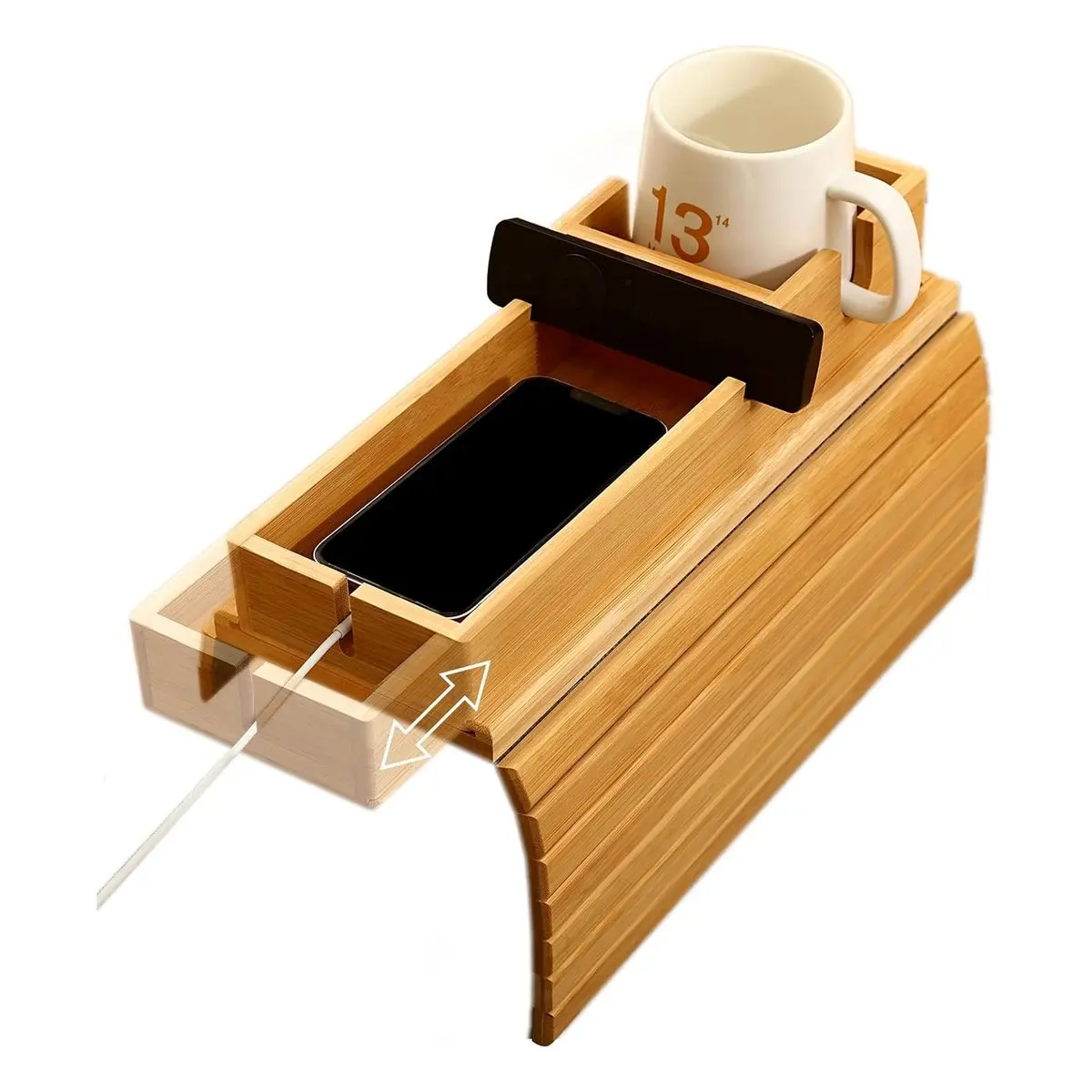 Compact Foldable Bamboo Couch Arm Tray with Detachable Cup Holder - 2-in-1 Anti-Falling Design for Snacks, Remote, Cellphone - Simple Home Decor for Living Room Home Supplies