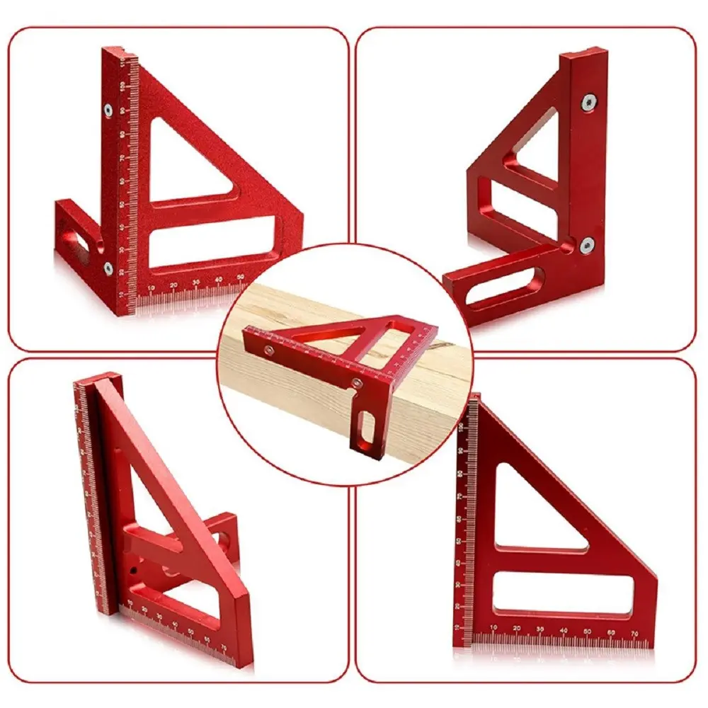 Aluminum Alloy Woodworking Square Protractor, 1 Count 45°/90° Layout Measuring Ruler, Multi Angle 45/90 Degree Layout Measuring Ruler