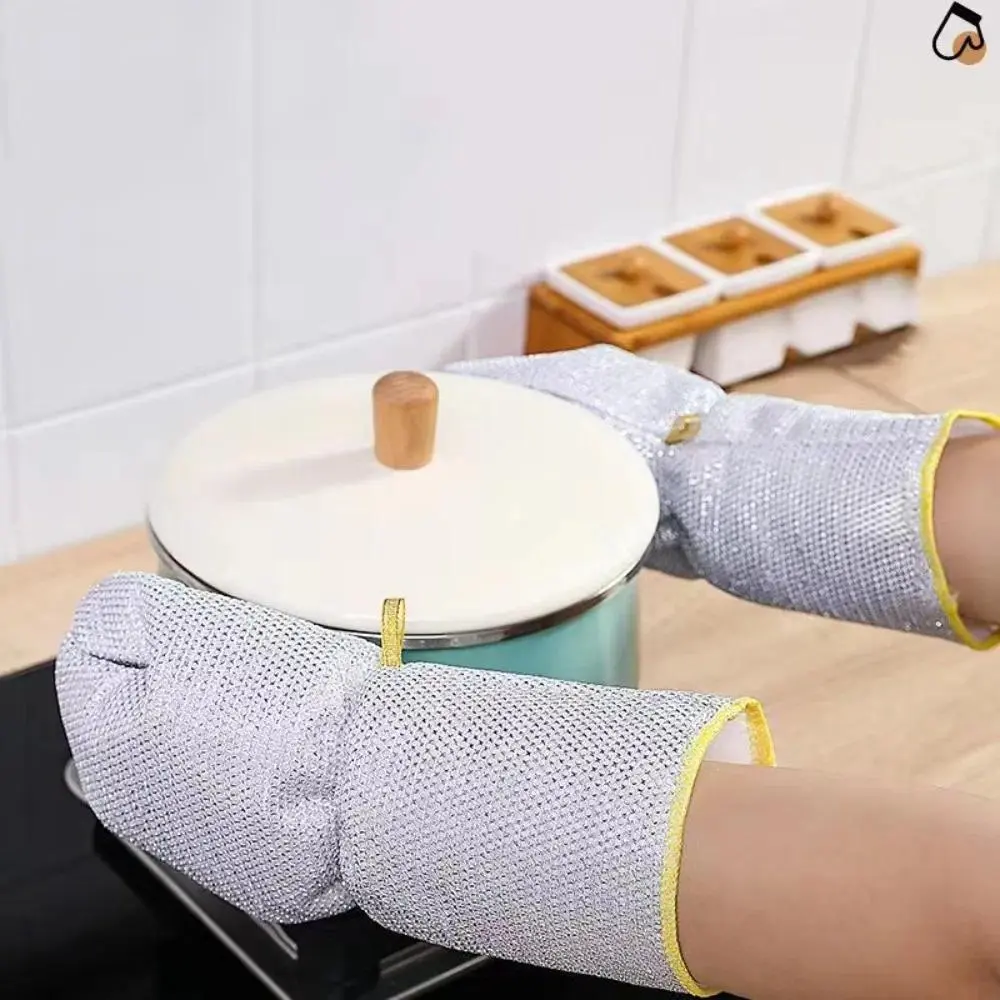 High Quality Lengthened Housework Cleaning Gloves Waterproof Thickened Dishwashing Gloves Bowl Brushing Cleaning Silver Gloves
