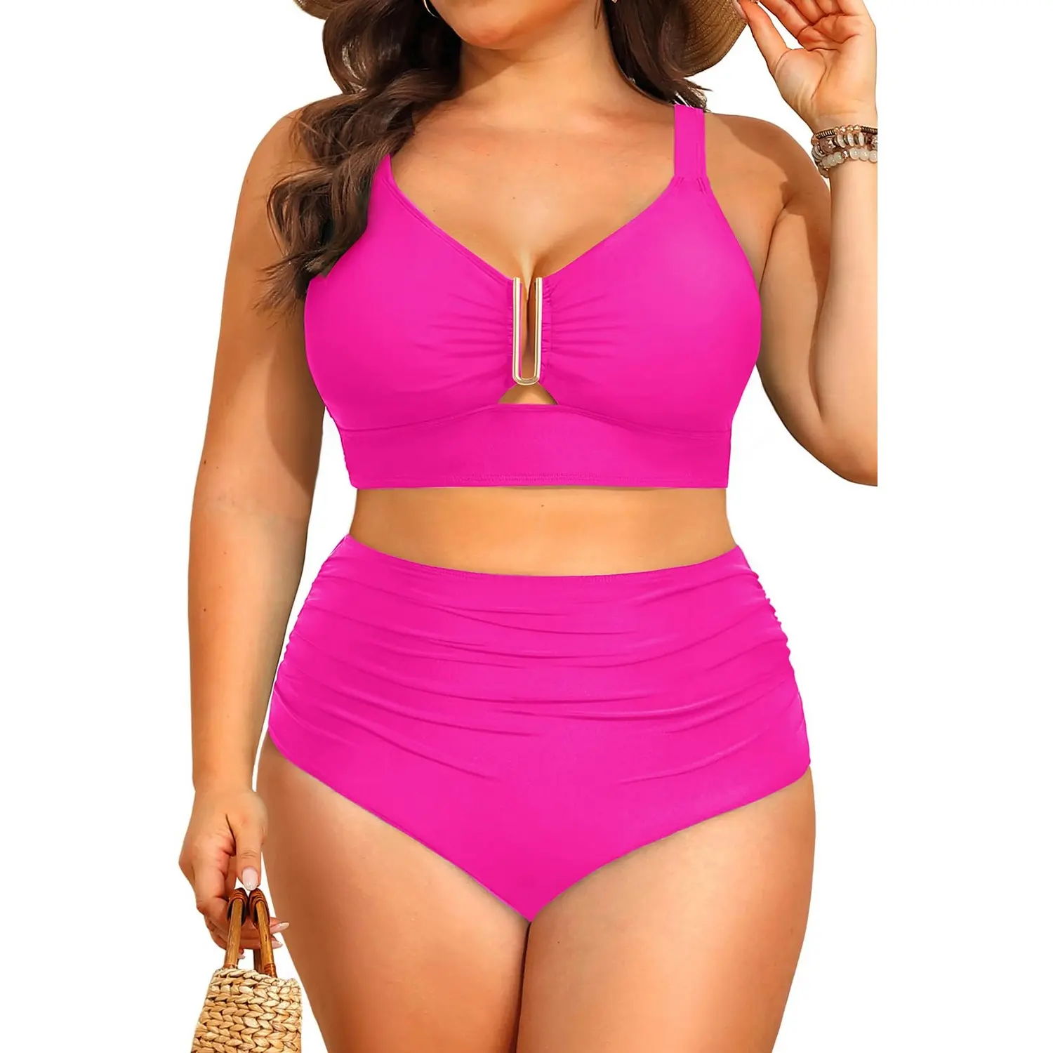 Yonique Women Plus Size High Waisted Bikini - Two Piece Swimsuit U-Wire Cutout Tummy Control Bathing Suit 2026 Swimwear