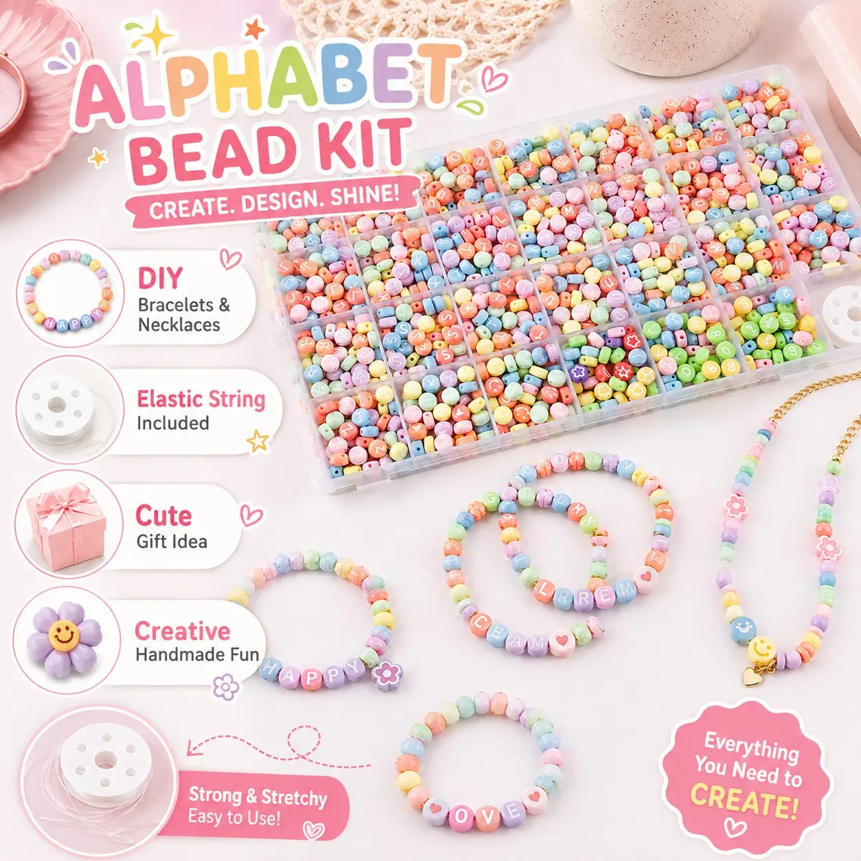 32-compartment 4x7mm acrylic number mother bead children's DIY bracelet making accessory kit