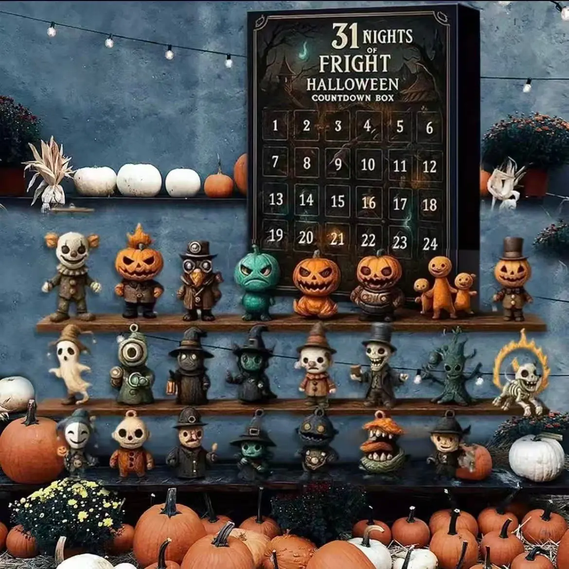 Halloween 31 Nights Scary Countdown Box with Figures, Halloween Advent Calendar, Blind Box, Festive Holiday Gift, Fun Collectible Item