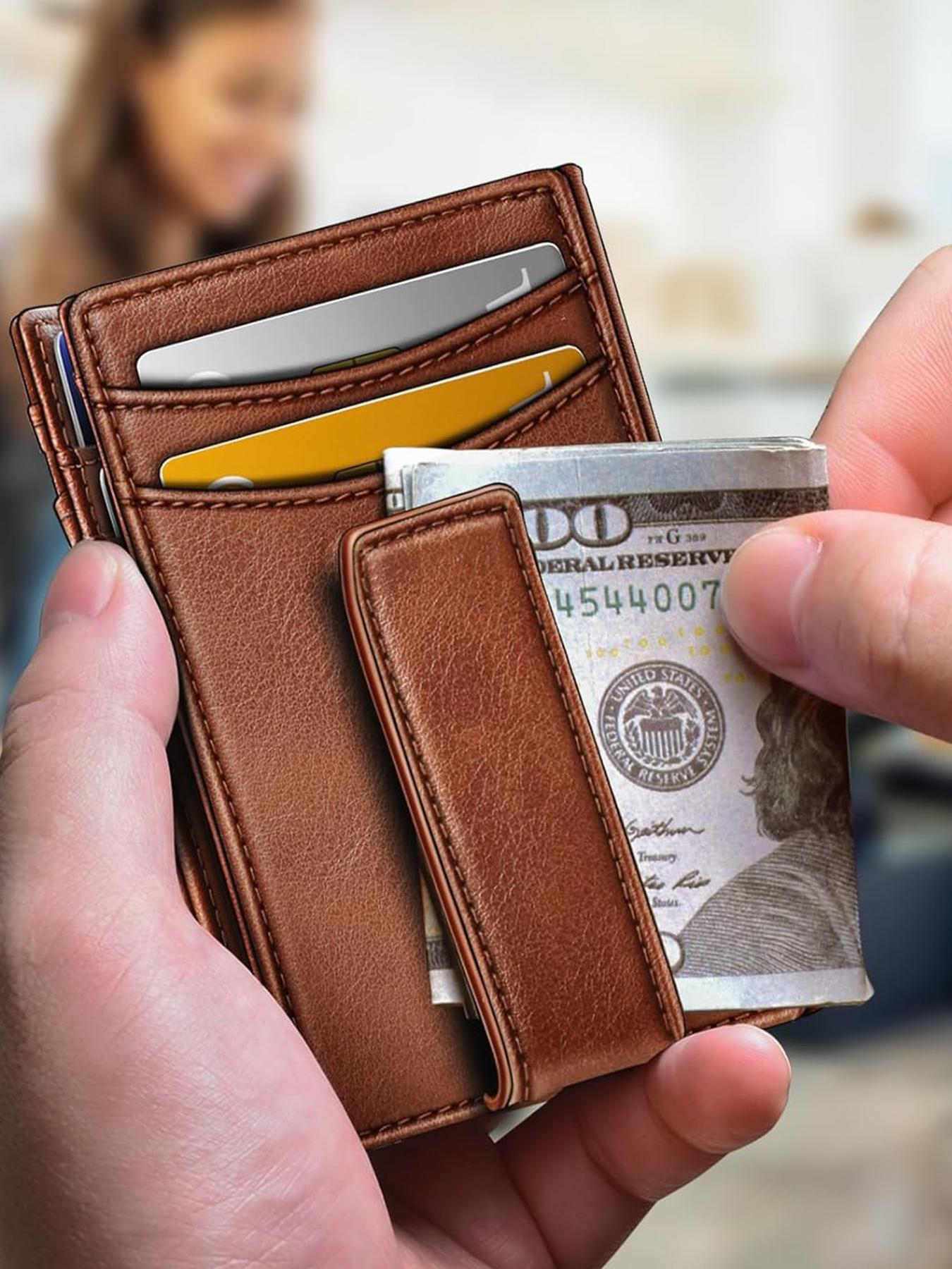 2026 New Magnetic Slim Wallet for Men, Leather Card Holder with Rfid Protection, Holds 12 Cards and Cash, Minimalist Design for Everyday Use