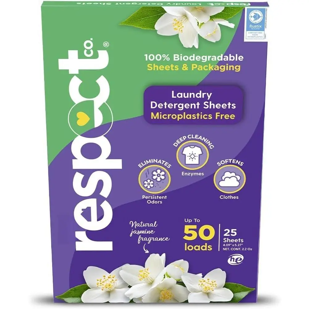 Travel Laundry Detergent Sheets - Enzyme-Based Dissolvable Washing Machine Sheets - Phosphate & Plastic Free Laundry Detergent - Up to 50 Loads - Jasmine  Scented, 25 ct, 1 Pack
