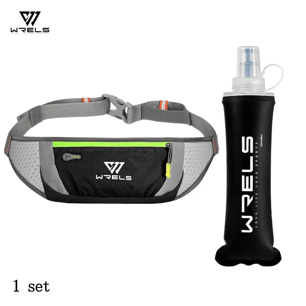 Wrels Sports Trail Running Waist Bag Set, Unisex Outdoor Lightweight Hiking Cycling Belt Pack, Silicone Foldable Soft Water Bottle