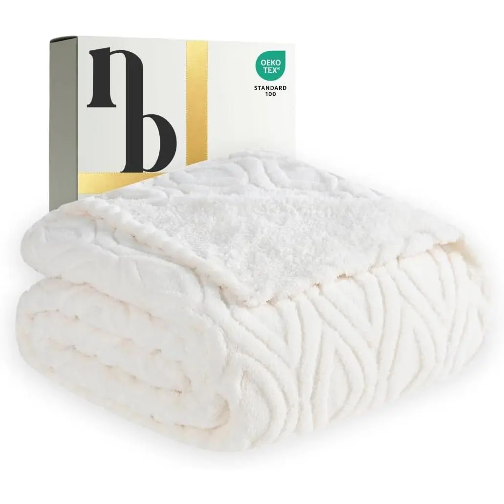 The Seacliff 50x60cm Lightweight Soft Fleece Throw - Lighthouse Cream, Coastal Wave Texture, Breathable Light, for Couch Bed Use, Modern Living Room Blanket