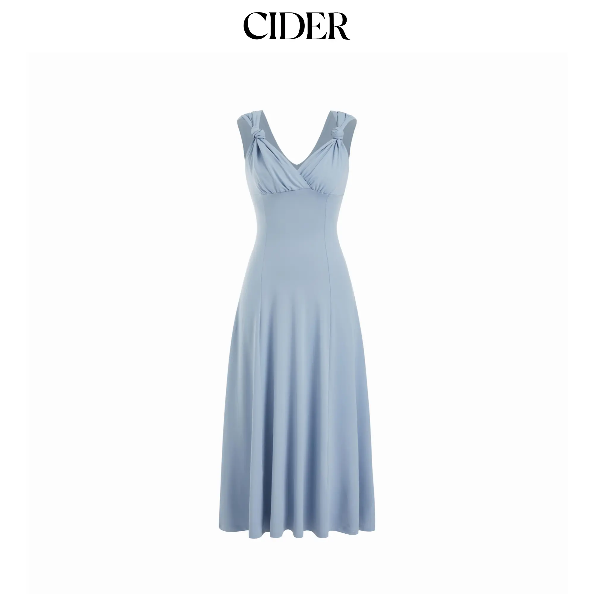 Cider High Stretch V-neck Knotted Flared Maxi Dress