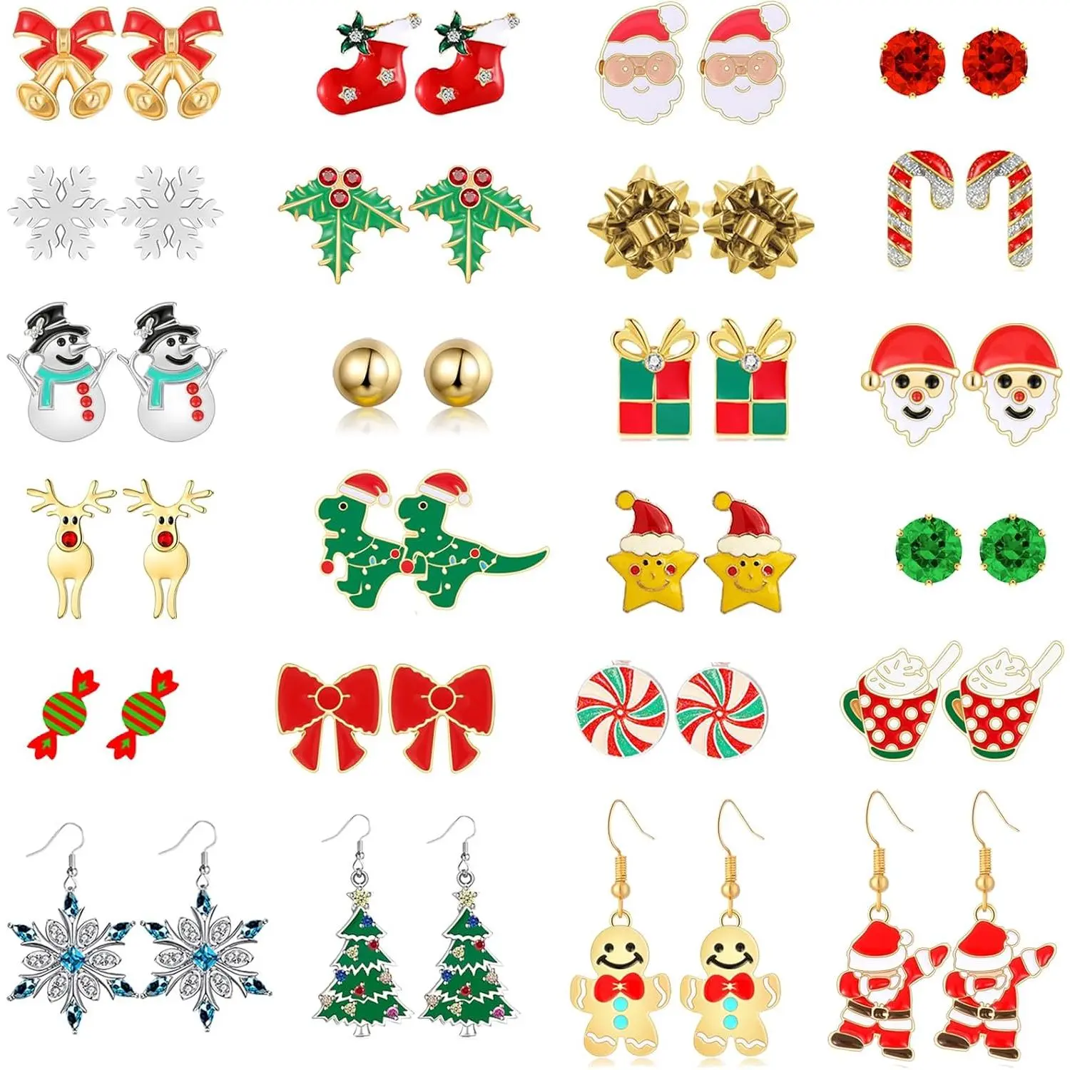 20/24 Pairs Christmas Earrings Set for Women Teen Girls |  Bow Snowflake Christmas Tree Candy   Snowman Earrings Christmas Holiday  Xmas Earrings Bulk