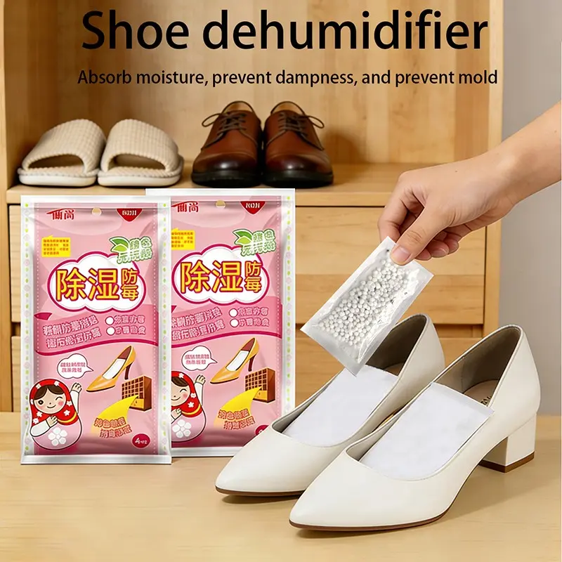1 Pack 4 Pcs Shoe Dehumidifier Bags, Transparent Moisture Absorber, Ideal for Home, Dorm, Shoes, Closet, Travel Essentials