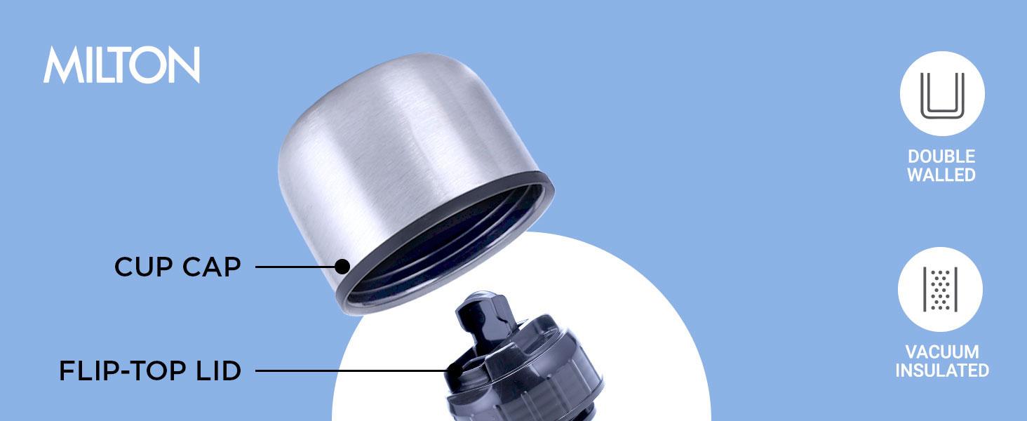 Milton Thermosteel Flip Lid 1000, Double Walled Vacuum Insulated Thermos 1000 ml |   34 ounces |   1 Ltr |   24 Hours Hot and Cold Water Bottle with Cover, Stainless Steel, BPA Free,Leak Proof |   Silver