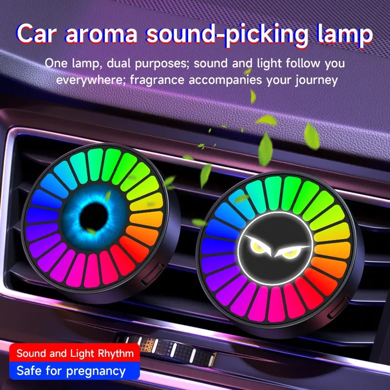 Car Air Freshener Devil Eye LED, Voice-Controlled RGB Mood Light, Dashboard Vent Aroma Diffuser, Creative Car Decor, Odor Eliminator