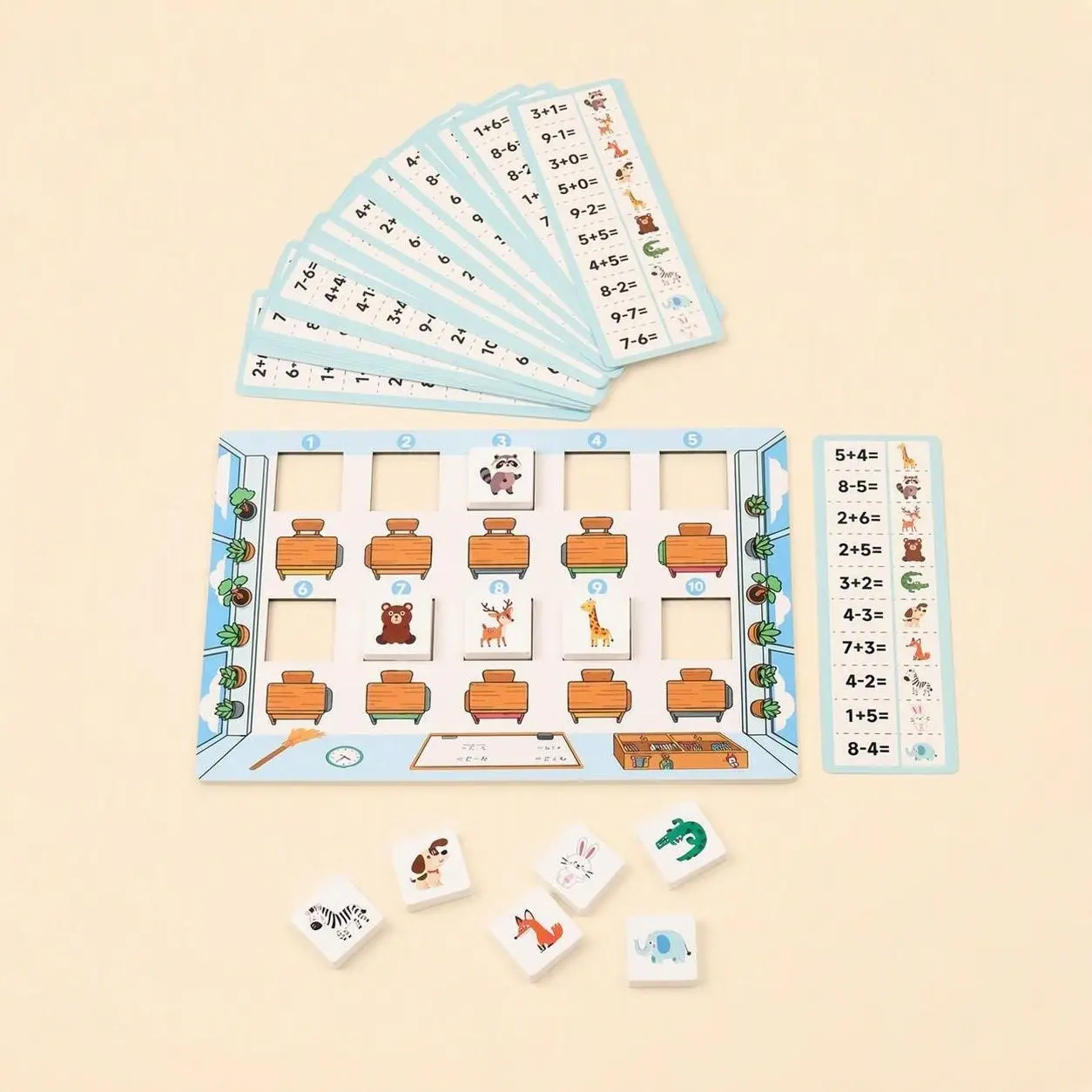Preschool Animal Number Matching Board, Montessori Addition Subtraction Game, Early Math Learning Toy, Fine Motor Skills Training