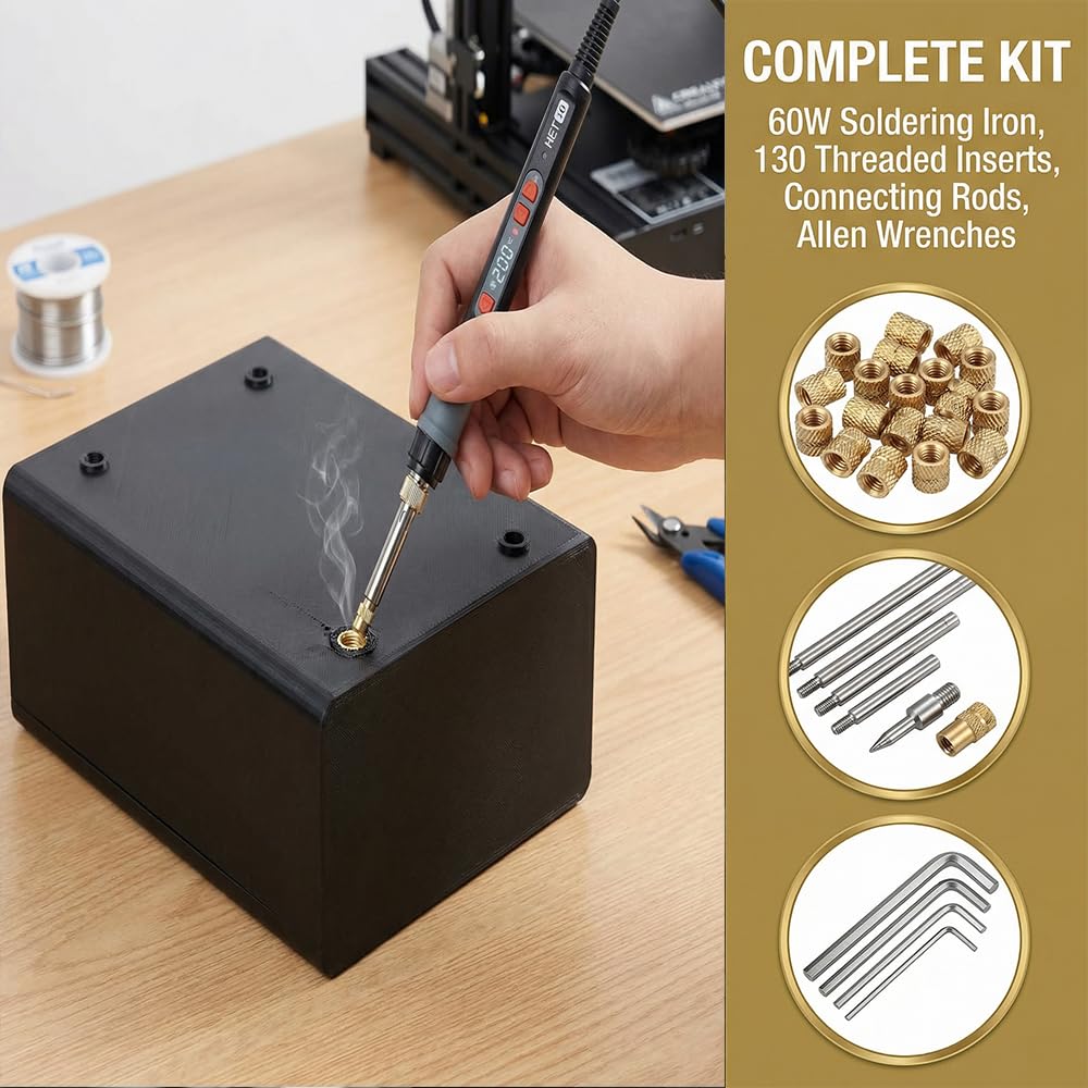 M3 Threaded Inserts Set -420Pcs Heat Set  Nuts with M3 Insert Tip and 60W Digital Soldering Iron Kit, 2 Interchangeable Tips, Easy Installation for  Printed