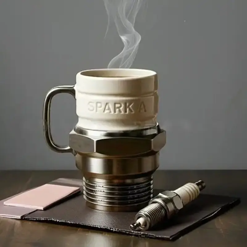 Spark Plug Mug & Coffee Cup for Car Enthusiasts, Stainless Steel Reusable Travel Cup, Perfect Gift for Mechanics and Auto Lovers, Hand Wash Only