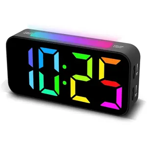 Loud Alarm Clock for Heavy Sleepers Bedroom, Plug-in Digital Bedside Clock with RGB Night Light, Large Display, Dual Alarm, Snooze, Dimmable, 3 Adjustable Volume Levels